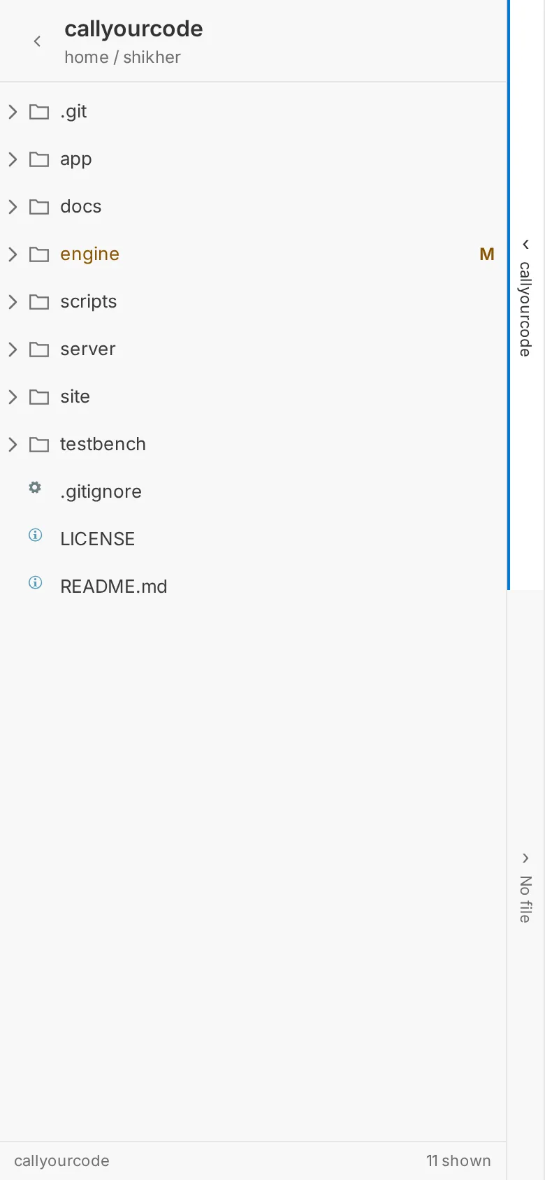 The Files page on a phone: the agent's working tree